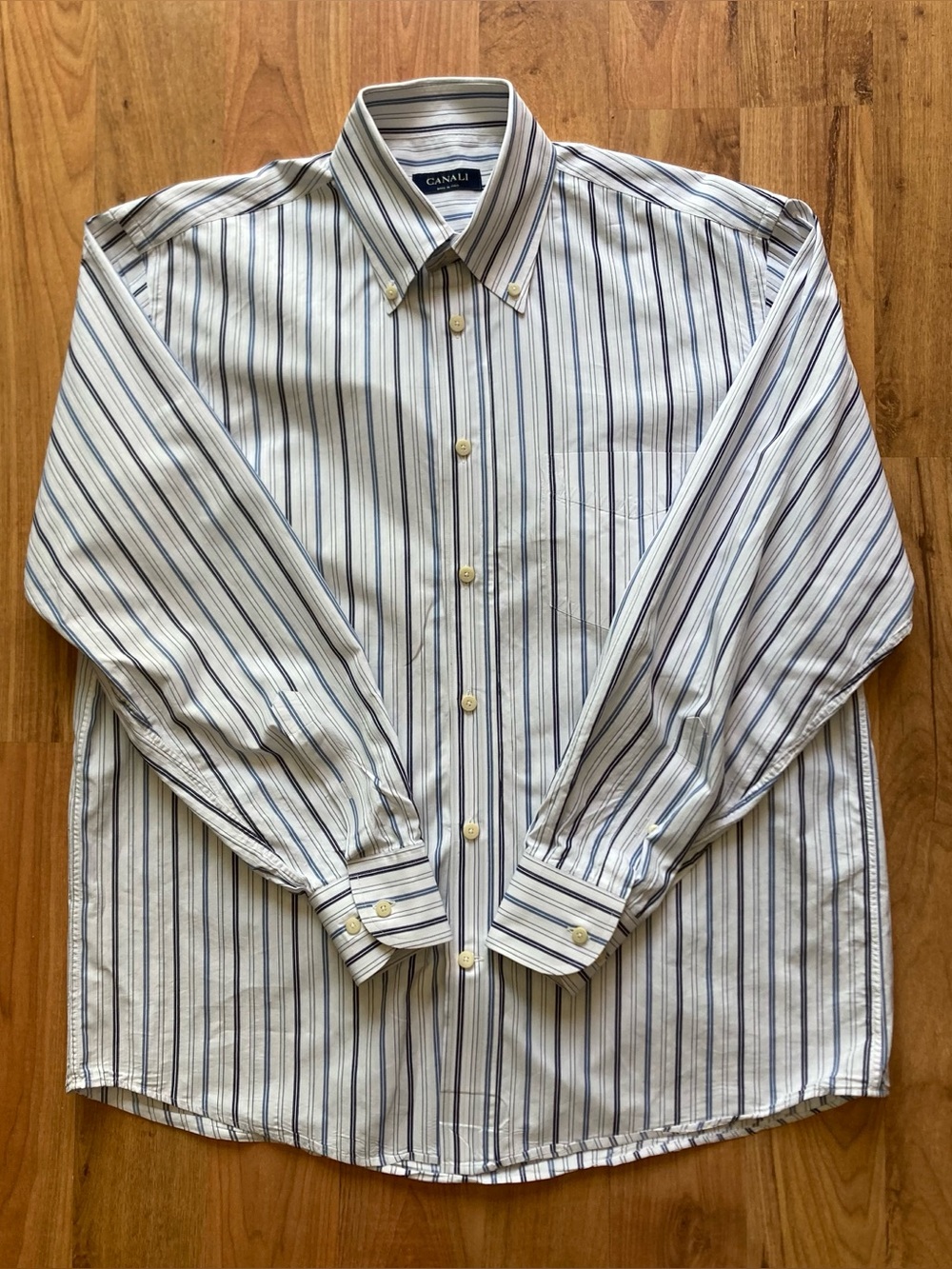 Canali Striped Mens M Cotton Button Down Long Sleeve Dress Shirt Made In Italy